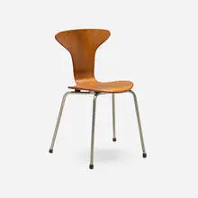 Arne Jacobsen, Child's chair, c. 1955, molded beech plywood, matte chrome-plated steel, rubber
