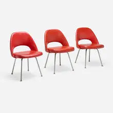 Eero Saarinen, Dining chairs model 72, set of three, vinyl upholstery, chrome-plated steel