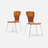 Nikke chairs model 9019, pair by Tapio Wirkkala, 1958, molded teak plywood, chrome-plated steel, sold Jul 2026