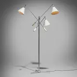 Angelo Lelii, Triennale floor lamp, model 12128, 1947, chrome-plated brass, chrome-plated steel, lacquered aluminum, lacquered steel