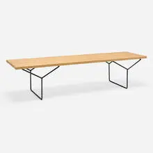 Harry Bertoia, Slat bench, oak, enameled steel
