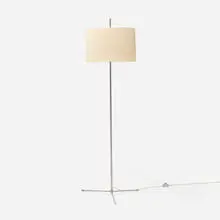 Floor lamp by Svend Aage Holm-Sørensen, c. 1950, nickel-plated brass, lacquered steel, linen shade, sold Jul 2026