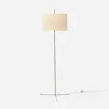 Floor lamp by Svend Aage Holm-Sørensen, c. 1950, nickel-plated brass, lacquered steel, linen shade, sold Jul 2026