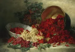 Léon Alfred Benoit, Raspberries and currants, oil on canvas