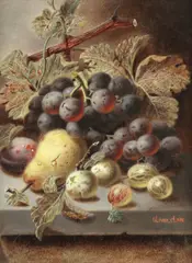 Oliver Clare, Still lifes of fruit; a pair, oil on board