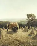 Otto Eduard Pippel, Harvest scene in an extensive landscape, oil on canvas