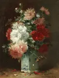 Eugène Henri Cauchois, Chrysanthemums in a vase, oil on canvas