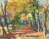Walter Langhammer, An autumnal forest path, oil on canvas