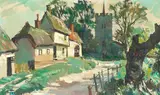 Walter Langhammer, A rural village scene, oil on canvas