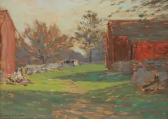 Leonard Ochtman, The red barn, oil on board