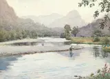 Alfred Heaton Cooper, Angler near Grange in Borrowdale, watercolour