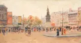 Pietro Scoppetta, Place de la republique, oil on canvas laid to card