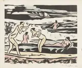Max Pechstein, Badende IX, 1912, Holzschnitt auf Bütten, koloriert