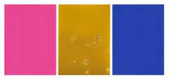 Yves Klein, Monochrome und Feuer, 1961, Ausstellungskatalog mit 2 Farbserigrafien auf Papier und einem Blatt mit Goldfolie auf festem Papier