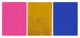 Yves Klein, Monochrome und Feuer, 1961, Ausstellungskatalog mit 2 Farbserigrafien auf Papier und einem Blatt mit Goldfolie auf festem Papier