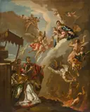 Papst Gregor I. und der Heilige Vitalis bitten Madonna um die Seelen im Fegefeuer“ wohl von Francesco Fontebasso (1709-1769) by Sebastiano Ricci und Werkstatt, Um 1730, Öl auf Leinwand (doubliert), sold Nov 2014