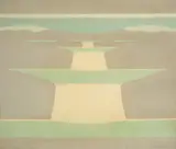 Bernd Koberling, Schwedisch Lappland - Wasserfälle“. vor 1968, Acryl auf Nessel, mit Kunststofffolie überspannt