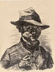 Ludwig Meidner, Selbstbildnis mit Hut, 1922, Schwarze Kreide auf Papier