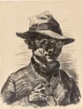Ludwig Meidner, Selbstbildnis mit Hut, 1922, Schwarze Kreide auf Papier