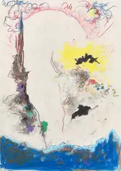 Günter Brus, Der Dörn, 1980, Farbkreide, Buntstift und Bleistift auf Papier