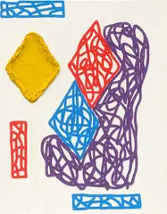 RELATIVE PLACEMENT by Jonathan Lasker, 2003, Öl auf Leinwandkarton, sold Nov 2024
