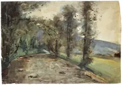 Lesser Ury, Herbststurm im Thüringer Wald, 1898, Aquarell auf leicht genarbtem Papier
