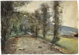 Lesser Ury, Herbststurm im Thüringer Wald, 1898, Aquarell auf leicht genarbtem Papier