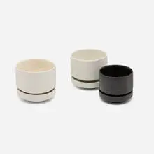 Richard Lindh, Planters with saucers from the SN series, set of three, glazed stoneware