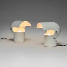 Gae Aulenti, Pileino table lamps, pair, 1972, enameled aluminum, plastic, chrome-plated steel