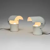 Gae Aulenti, Pileino table lamps, pair, 1972, enameled aluminum, plastic, chrome-plated steel