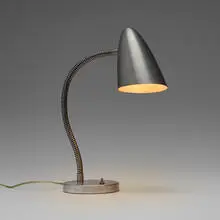 Harry Handler, Table lamp, c. 1947, aluminum, matte chrome-plated steel