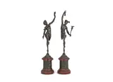 Giambologna, pair of late 19th century patinated bronze figures of Mercury and Fortuna, patinated bronze