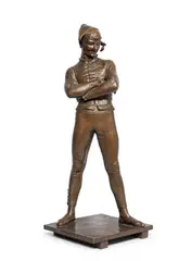René de Saint-Marceaux, late 19th century patinated bronze figure of a harlequin, patinated bronze