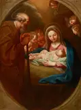 Roman School, The Holy Family in a painted oval, oil on canvas