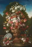 Giacomo Nani, An opulent floral still life in a garden urn; also a companion painting (a pair), both oil on canvas