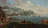 Orazio Grevenbroeck, A busy harbour scene, oil on canvas