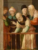 Figures in conversation on a balcony by Italian School, oil on panel, sold Nov 2018