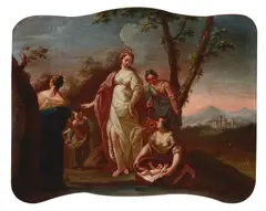 Venetian School, The finding of Moses, oil on a shaped canvas