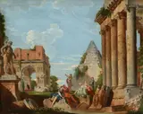 A capriccio with the Arch of Janus and the Farnese Hercules by Giovanni Paolo Panini, oil on canvas, sold Nov 2018