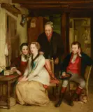 Ra Sir David Wilkie, A family in a cottage interior, oil on canvas