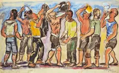 Durst II by Max Pechstein, 1925, Aquarell, Farbkreide und Bleistift auf fünf Papiersegmenten, vom Künstler auf leichten Karton montiert, sold May 2008