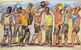 Max Pechstein, Durst II, 1925, Aquarell, Farbkreide und Bleistift auf fünf Papiersegmenten, vom Künstler auf leichten Karton montiert