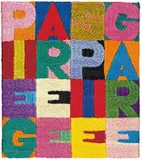 Piegare e spiegare by Alighiero Boetti, 1988, Stickerei auf Leinwand, auf Holz aufgespannt, sold May 2008