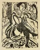 Frau, Schuh zuknöpfend by Ernst Ludwig Kirchner, 1912, Holzschnitt auf feinem Japanbütten, sold May 2008