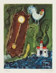 Marc Chagall, L'horloge - Le pendule, 1956, Farbaquatinta und Radierung auf Rives-Velin