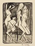 Otto Mueller, Drei Mädchen vor dem Spiegel, Um 1922, Lithographie auf Velin