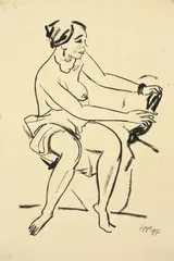 Sitzender Akt by Max Pechstein, 1917, Tuschpinsel auf Japanbütten, sold Nov 2008