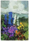 Weißer und blauer Rittersporn mit Iris by Klaus Fußmann, 1998, Aquarell und Deckweiß auf Velin, sold Nov 2008