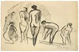 Max Pechstein, Fünf weibliche Akte, 1910, Tuschpinsel auf Bütten (Wasserzeichen: PL BAS)