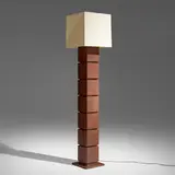 Brutalist, Floor lamp, patinated steel, silk shade